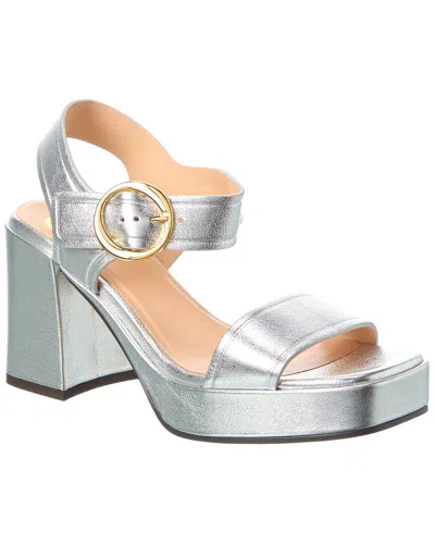 Odissi Leather Slingback Platform Sandal In Silver
