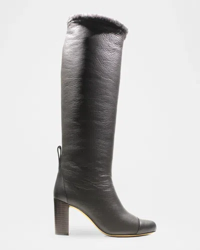 Odissi Lia Shearling-lined Leather Knee-high Boots In Multi