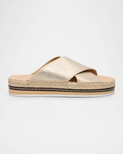 Odissi Lily Leather Criss-cross Espadrille Sandals In Light Gold