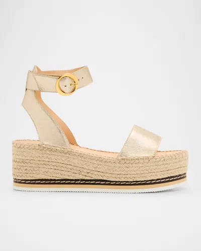 Odissi Lily Metallic Leather Flatform Espadrilles In Light Gold