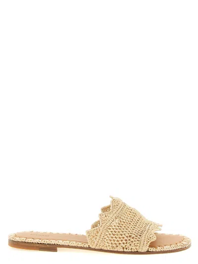 Odissi Lucia Scalloped Raffia Sandals In Brown