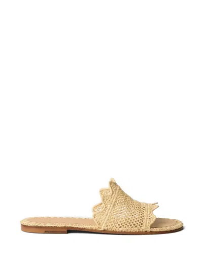Odissi Lucia Scalloped Raffia Sandals In Brown