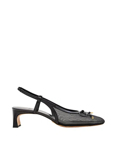 Odissi Modern Mesh Slingback Shoes With Bow Detail In Black