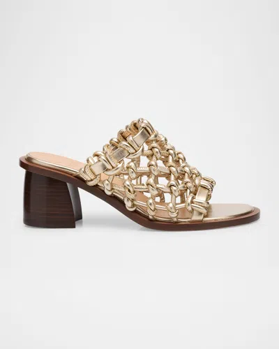 Odissi Nour Metallic Caged Sandals In Light Gold