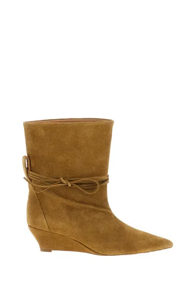 Odissi Olive Green Suede Gemma Ankle Boots In Brown