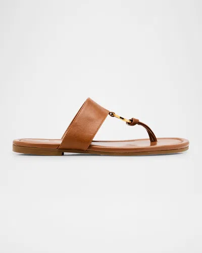 Odissi Olivia Leather Flat Slide Sandals In Tan