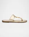 Odissi Olivia Metallic Leather Flat Slide Sandals In Light Gold