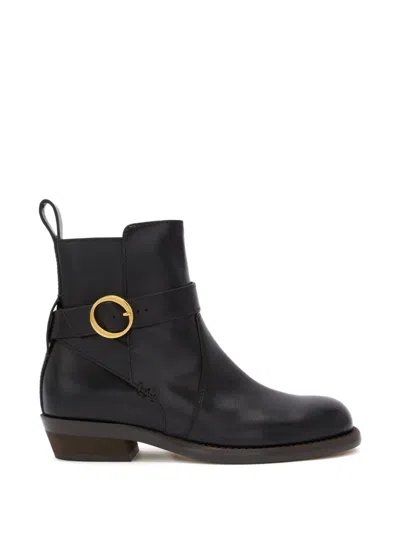 Odissi Ornella Ankle Strap Buckle Leather Boots In Black