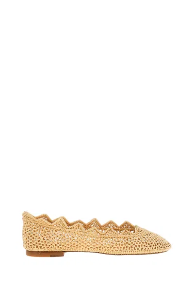 Odissi Raffia Ballet Flats In Brown
