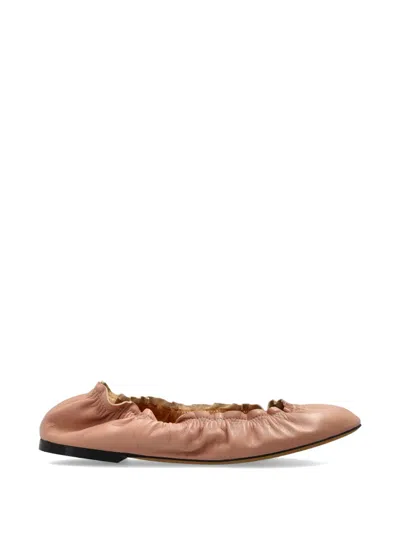 Odissi Ruched Leather Ballet Flats In Brown