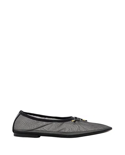 Odissi Square Toe Ballerina Flats With Bow Detail In Black