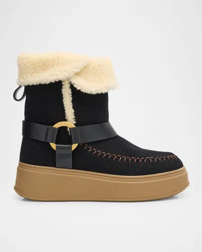 Odissi Suki Wool Faux Fur Harness Winter Booties In Black