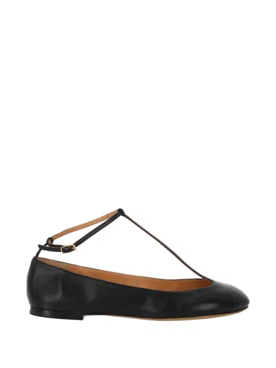 Odissi T-strap Buckled Leather Ballet Flats In Black