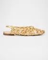 Odissi Viviane Metallic Knotted Mesh Slingback Flats In Gold