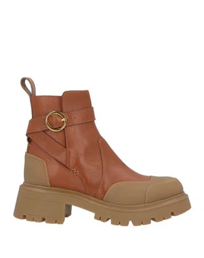 Odissi Odissì Woman Ankle Boots Tan Size 8 Calfskin In Brown