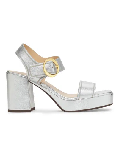 Odissi Women's Brianne 90mm Metallic Leather Platform Sandals In White