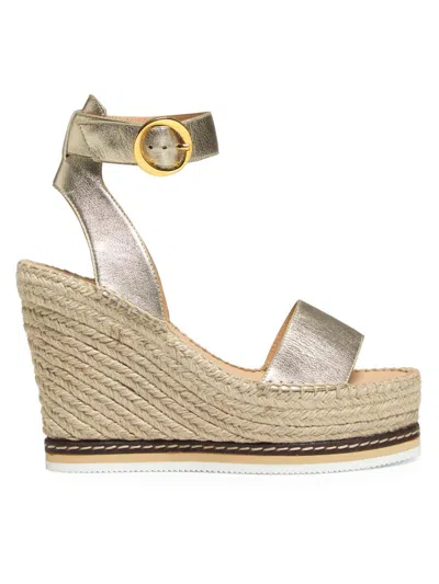 Odissi Women's Lily 115mm Metallic Leather Espadrille Wedge Sandals In Gray