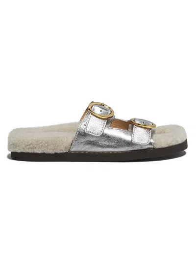 Odissi Women's Metallic & Shearling Footbed Flats In Silver