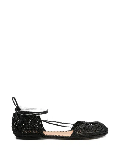 Odissi Woven Tie-fastening Ballet Flats In Black