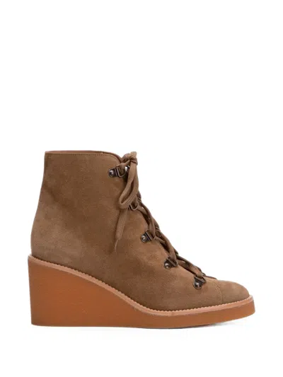 Odissi Yara Lace-up Wedge Boots In Brown