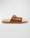 ODISSI YUKI BUCKLE SHEEP SHEARLING FUR & LEATHER SANDALS