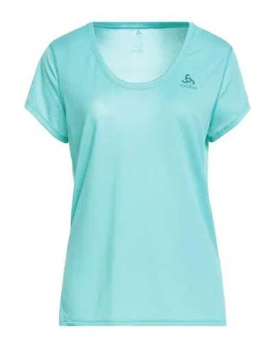 Odlo Woman T-shirt Turquoise Size L Recycled Polyester, Polypropylene In Blue