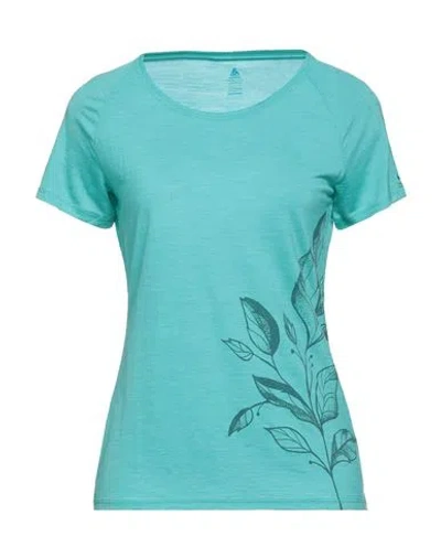 Odlo Woman T-shirt Turquoise Size Xs Lyocell, Virgin Wool In Blue