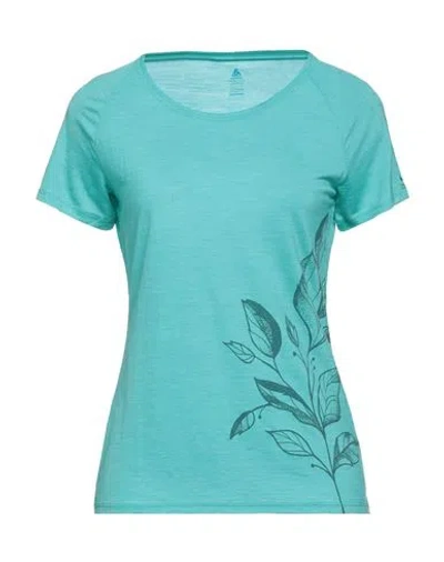 Odlo Woman T-shirt Turquoise Size M Lyocell, Virgin Wool In Blue