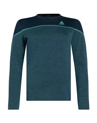 Odlo Woman T-shirt Blue Size Xs Merino Wool, Polyamide In Green