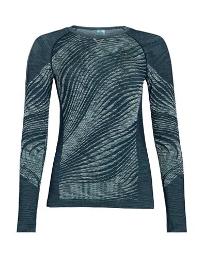Odlo Woman T-shirt Slate Blue Size Xs Recycled Polyester, Recycled Polyamide, Polyamide, Recycled El