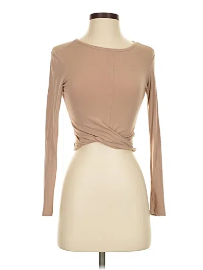 Pre-owned Ododos Long Sleeve Top Tan Boatneck Tops