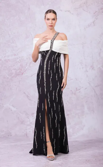 Odrella 24288 Long Slit Formal Pleated Evening Dress In Multi