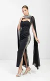 Odrella 24306 Long Fitted Formal Prom Slit Dress In Black
