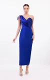 Odrella 24324 Prom Long Formal Pleated Dress In Blue