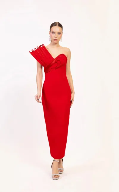 Odrella 25018 Fitted Long Formal Tea Length Prom Dress In Red