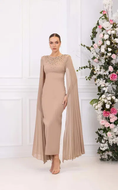 Odrella 7473 Long Formal Evening Dress In Neutral