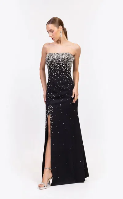 Odrella 7806 Long Formal High Slit Prom Dress In Black