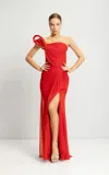 Odrella 7807 Long Formal Slit Prom Dress In Red