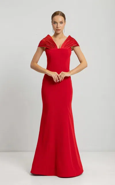 Odrella 7818 Long Mermaid Fit Formal Evening Dress In Red