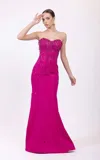 Odrella 7828 Long Formal Beaded Evening Prom Dress In Pink