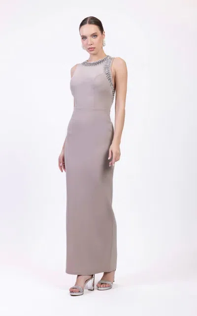 Odrella 7835 Prom Beaded Long Formal Fitted Dress In Sand