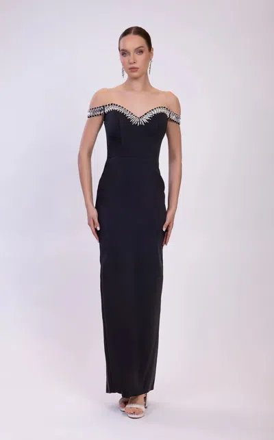 Odrella 7836 Long Evening Formal Beaded Prom Dress In Black
