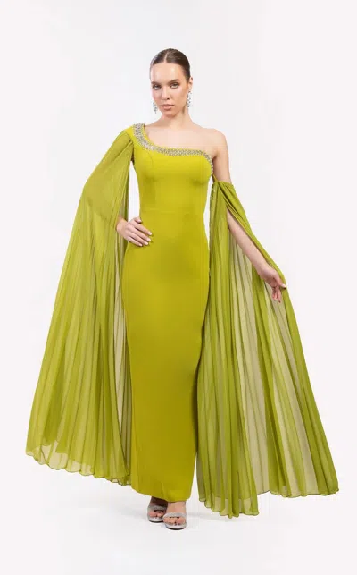 Odrella 7837 Long Formal Fitted Cape Evening Prom Dress In Green