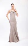 Odrella 7859 Long Fitted Formal Beaded Prom Dress In Pink
