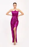 Odrella 7883 Prom Long Mettalic Formal Slit Dress In Pink