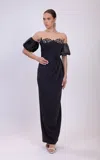 Odrella 7891 Long Beaded Formal Fitted Prom Dress In Black