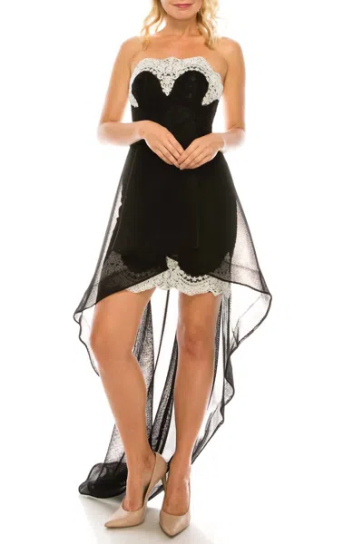 Odrella Strapless Embroidered Lace High-low Dress In Black