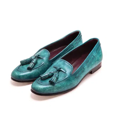 Oeurs Women's Green Claude, Hand-painted Patina Loafer Slipper Turquoise