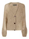Of Handmade Openwork Knit Cardigan With V-neck And Button Closure In Multi