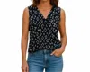 Of Mercer Sleeveless Blouse Abstract Ikat Print V-neck Tank In Black/purple In Blue